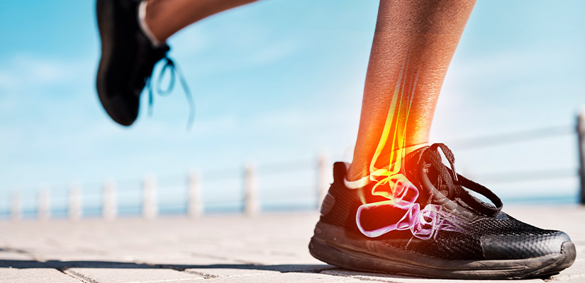 A runner on a sidewalk displays a painful ankle, illustrating the importance of expert tips for safe running in South Texas.